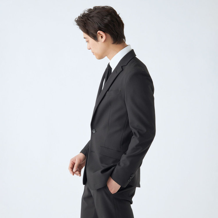 ブラックライン 【発送在庫あり】【BL/4S WORK】【WEB限定】【年間】2釦シングルスーツ 0タック/ブラック/ドローコード&ウエストシャーリング/※パンツ裾上げ済仕様 黒