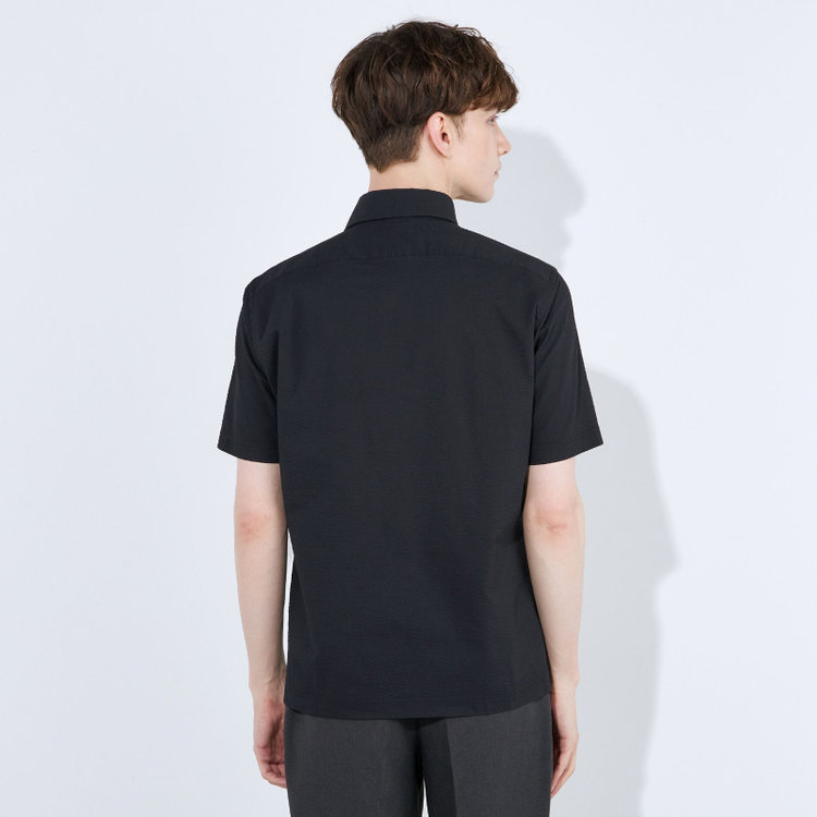 シルバーライン 【RBC/五分袖】カッタウェイビズポロシャツ プルオーバータイプ/ブラック×シアサッカー/4S コットンブレンド 黒