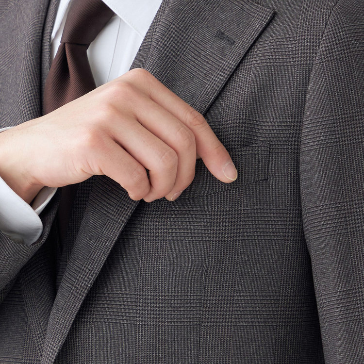 シルバーライン 【CLASSICO TAPERED】【秋冬】2釦シングルスリーピーススーツ 1タック/ブラウン×プレイド/ウエストムーブ/4S SUSTAINABILITY&ECOLOGY FABRIC/※パンツ裾上げ済仕様 茶中間