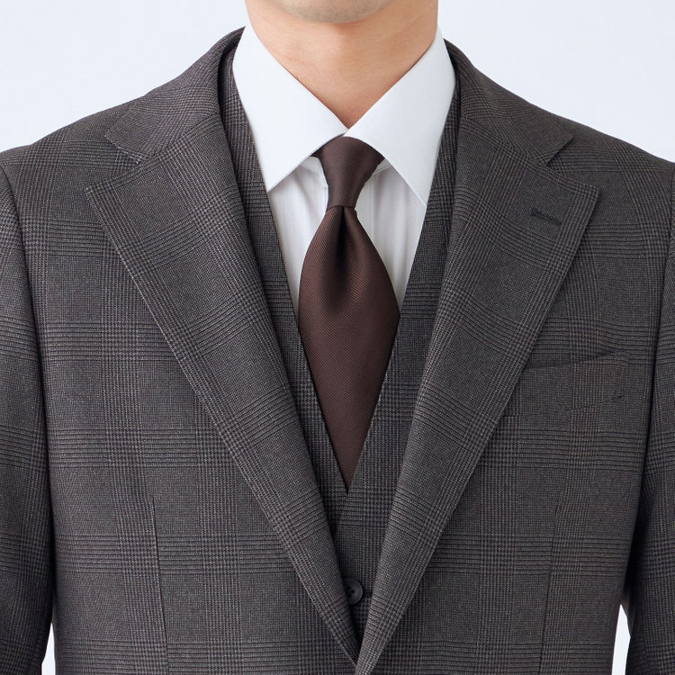 シルバーライン 【CLASSICO TAPERED】【秋冬】2釦シングルスリーピーススーツ 1タック/ブラウン×プレイド/ウエストムーブ/4S SUSTAINABILITY&ECOLOGY FABRIC/※パンツ裾上げ済仕様 茶中間