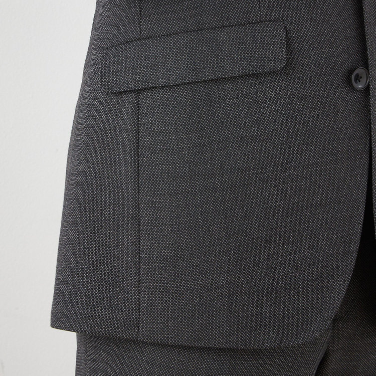 ブラックライン 【SLIM TAPERED_2】【秋冬】2釦シングルスーツ 0タック/グレー×バーズアイ/ウエストシャーリング/4S SUSTAINABILITY&ECOLOGY FABRIC/※パンツ裾上げ済仕様 グレー中間