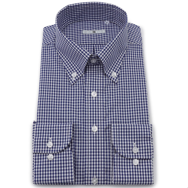 シルバーライン 【発送在庫あり】【SILVER LINE】【形態安定】ボタンダウンドレスワイシャツ/ネイビー＆ホワイト×チェック 青濃色