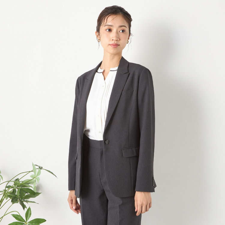 シルバーライン 【RELAX TAPERED】【春夏】1釦テーパードパンツスーツ/グレー/ウエストシャーリング/ウォッシャブル/4S SUSTAINABILITY&ECOLOGY FABRIC/※パンツ裾上げ済仕様 グレー濃色
