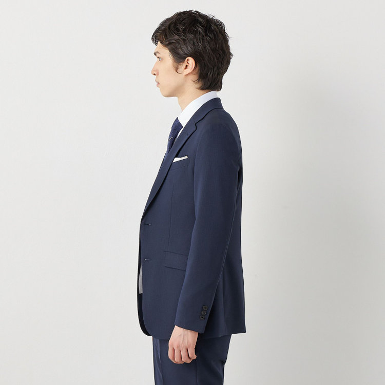 ブラックライン 【SLIM TAPERED】【年間】2釦シングルスリーピーススーツ 0タック/ネイビー×ヘリンボーン /ウエストシャーリング/4S TAKE OUT SUITS /リバーシブルベスト（グレー）/※パンツ裾上げ済仕様 紺中間