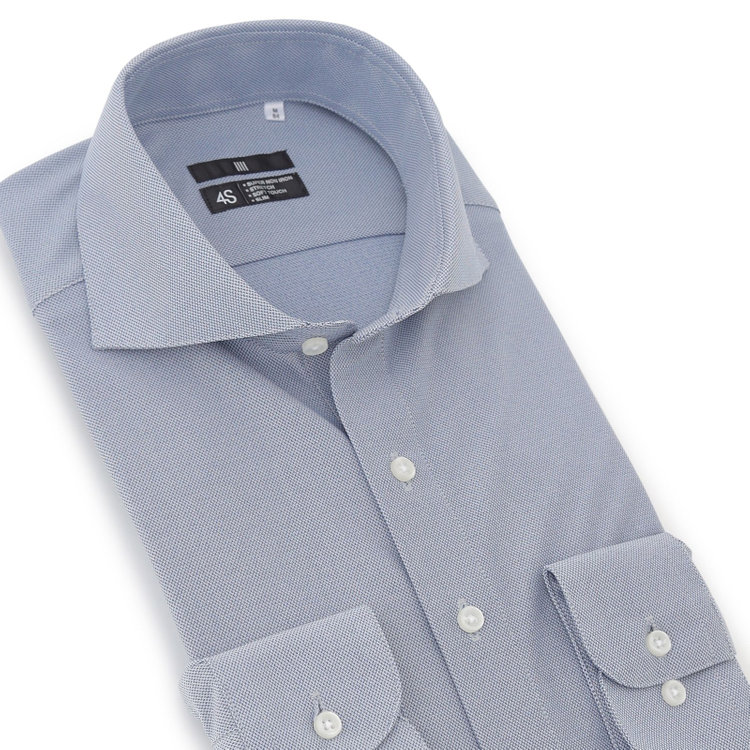 ブラックライン 【発送在庫あり】【BLACK LINE】ホリゾンタルワイドカラーワイシャツ/ブルー/「4S」スーパーノンアイロン・ストレッチ 青濃色