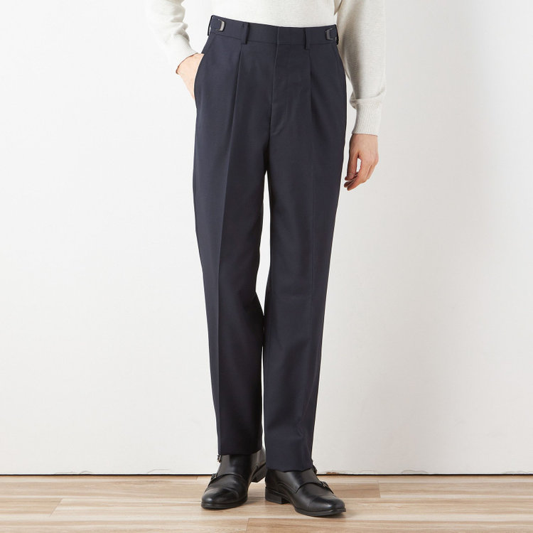 ソノタ 【BLACK LINE】1タックワイドシルエットパンツ/ネイビー/NEW ZEALAND WOOL MIX/※裾上げ必要 紺中間