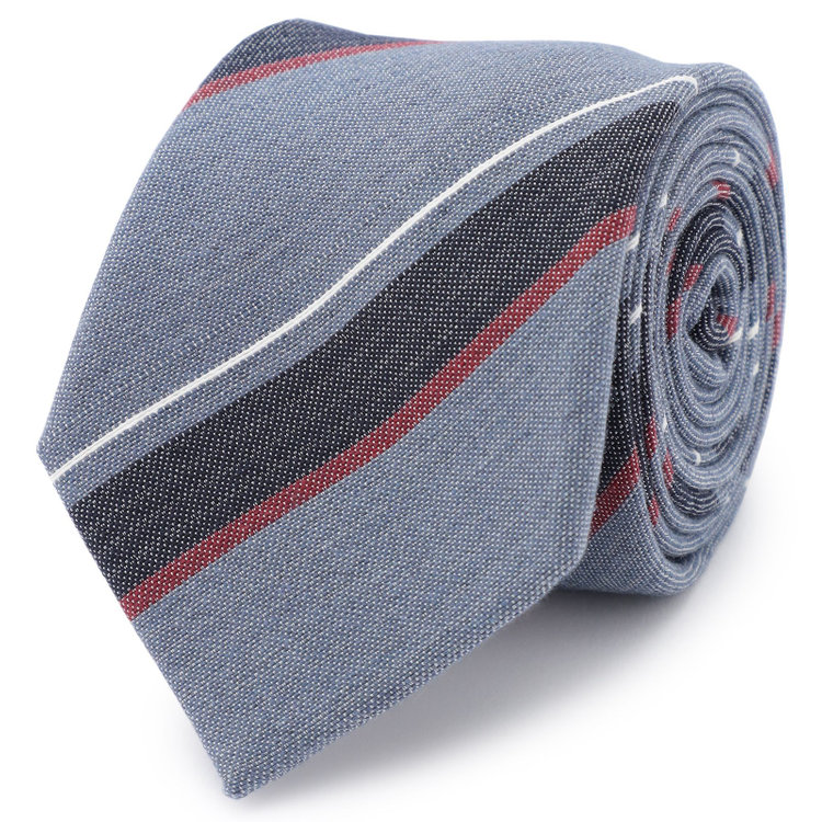 ブラックライン 【BLACK LINE】コットンシルクブレンドストライプネクタイ 7.5cm幅/グレー×ブラック/Finest fabrics by COMO ITALY その他