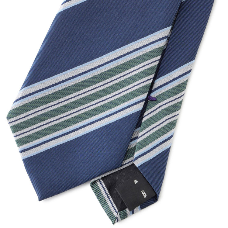 ブラックライン 【BLACK LINE】シルクストライプネクタイ 7.5cm幅/ネイビー×グレー＆グリーン その他