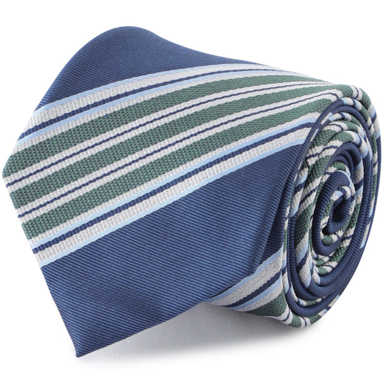 ブラックライン 【BLACK LINE】シルクストライプネクタイ 7.5cm幅/ネイビー×グレー＆グリーン その他