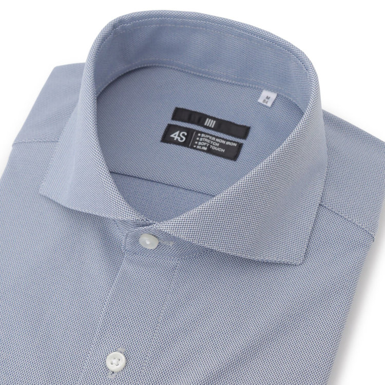 ブラックライン 【発送在庫あり】【BLACK LINE】ホリゾンタルワイドカラーワイシャツ/ブルー/「4S」スーパーノンアイロン・ストレッチ 青濃色