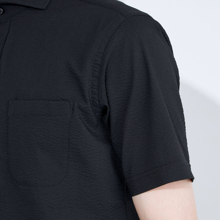 シルバーライン 【RBC/五分袖】カッタウェイビズポロシャツ プルオーバータイプ/ブラック×シアサッカー/4S コットンブレンド 黒