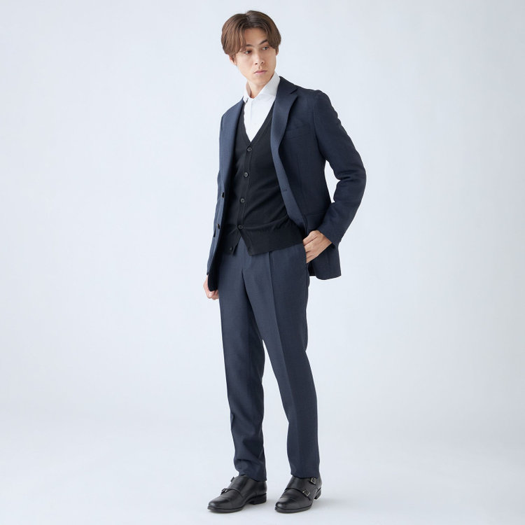 シルバーライン 【RBC】【秋冬】ウールブレンド1タックテーパードパンツ/ネイビー×バーズアイ/ウエストムーブ/※裾上げ必要 紺中間