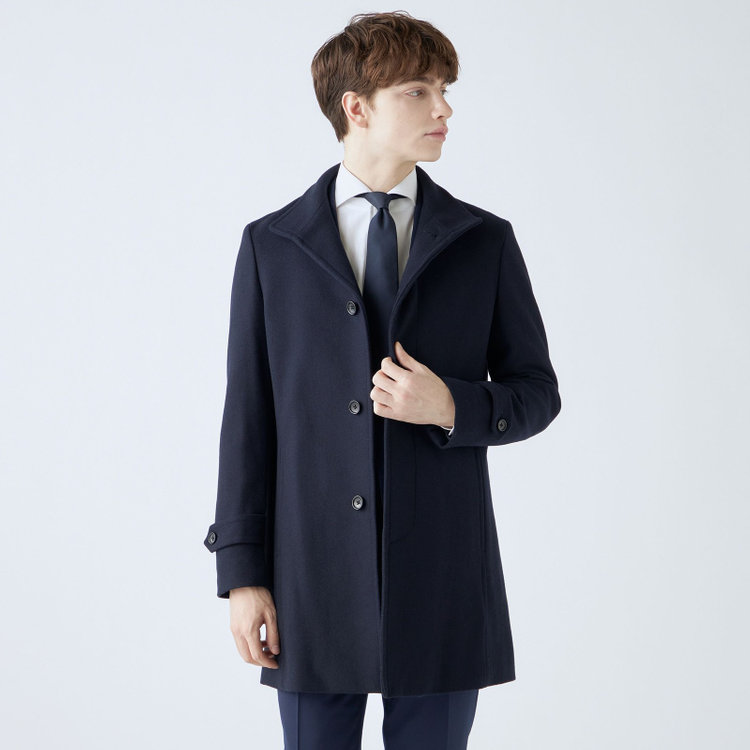ブラックライン 【発送在庫あり】【BL】ウールブレンドスタンドカラーチェスターコート/ネイビー 紺中間