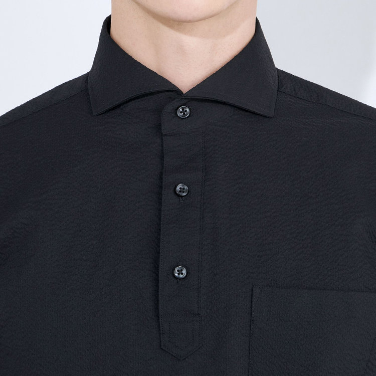 シルバーライン 【RBC/五分袖】カッタウェイビズポロシャツ プルオーバータイプ/ブラック×シアサッカー/4S コットンブレンド 黒