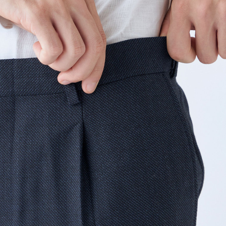 シルバーライン 【RBC】【秋冬】ウールブレンド1タックテーパードパンツ/ネイビー×バーズアイ/ウエストムーブ/※裾上げ必要 紺中間