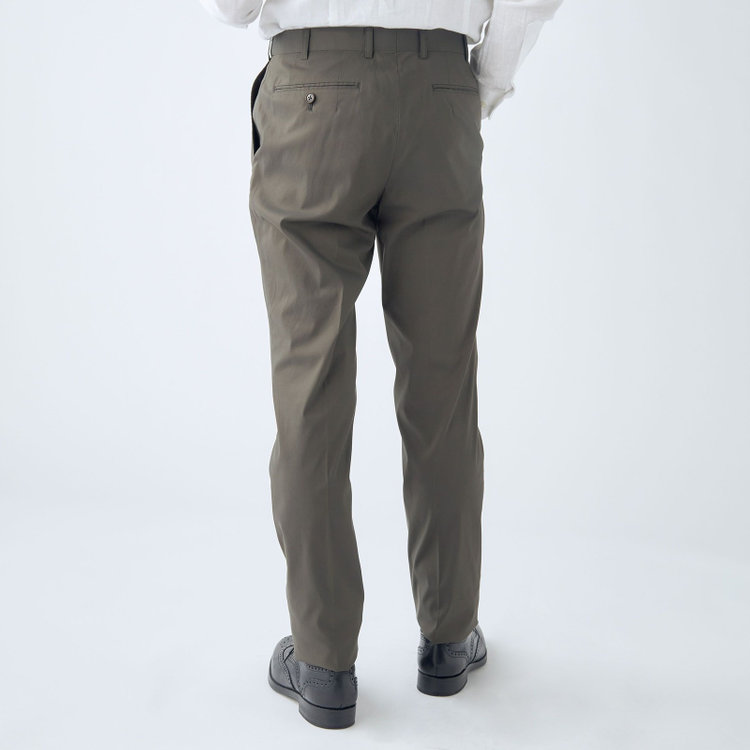 シルバーライン 【CLASSICO TAPERED】【春夏】1タックテーパードパンツ/カーキ/ウエストムーブ/ICE EFFECT/※裾上げ済仕様 黄淡色