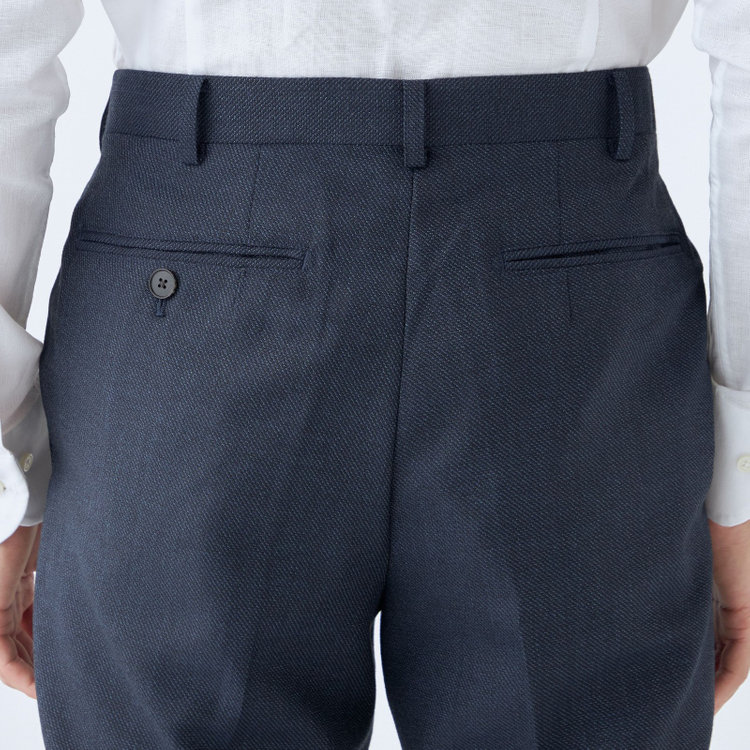 シルバーライン 【RBC】【秋冬】ウールブレンド1タックテーパードパンツ/ネイビー×バーズアイ/ウエストムーブ/※裾上げ必要 紺中間