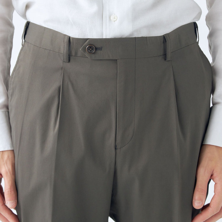 シルバーライン 【CLASSICO TAPERED】【春夏】1タックテーパードパンツ/カーキ/ウエストムーブ/ICE EFFECT/※裾上げ済仕様 黄淡色