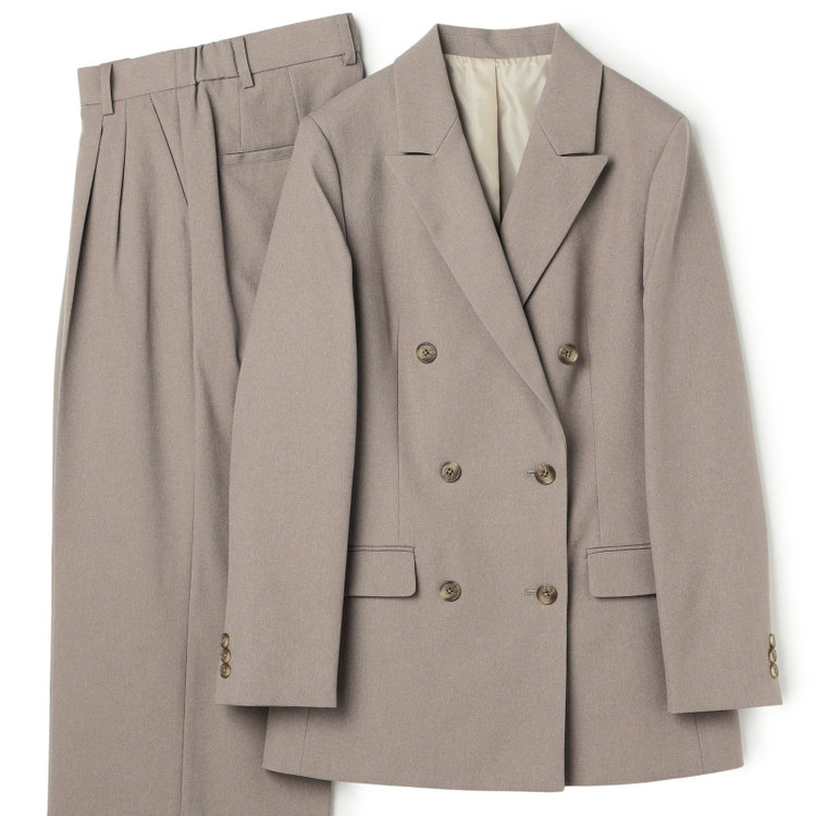 シルバーライン 【RELAX WIDE】【秋冬】 ダブルジャケットワイドパンツスーツ/グレイッシュベージュ/4S SUSTAINABILITY&ECOLOGY FABRIC/※パンツ裾上げ済仕様 茶淡色