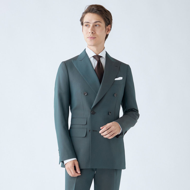 シルバーライン 【CLASSICO TAPERED】【秋冬】6釦2掛けダブルスーツ 2タック/グリーン/チェンジポケット/ウエストムーブ/NEW ZEALAND WOOL MIX/※裾上げ必要 緑濃色