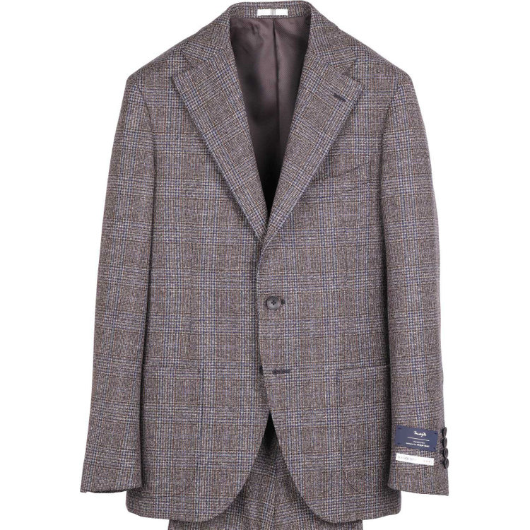 スーツセレクト 【発送在庫あり】【CLASSICO TAPERED】【秋冬】3釦段返りシングルスーツ 2タック/カーキ＆ネイビー×チェック/サイドAJ/MARZOTTO ブラウン系(茶)