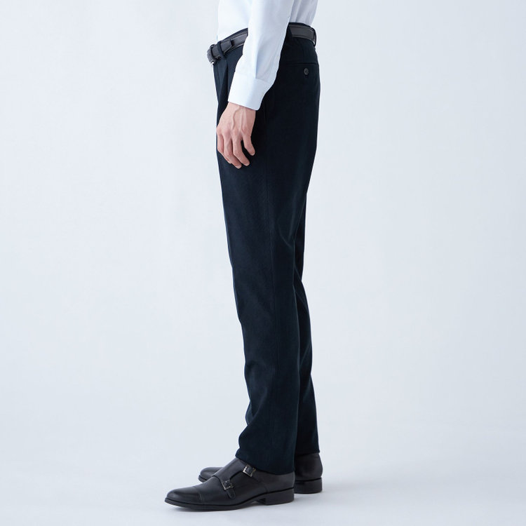 シルバーライン 【発送在庫あり】【CLASSICO TAPERED】【秋冬】ポリエステル1タックテーパードパンツ/ネイビー×コーデュロイ/シャーリング仕様/4S SUSTAINABLE/※裾上げ必要 紺濃色