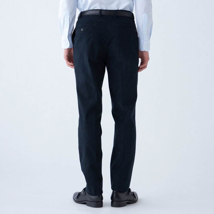 シルバーライン 【発送在庫あり】【CLASSICO TAPERED】【秋冬】ポリエステル1タックテーパードパンツ/ネイビー×コーデュロイ/シャーリング仕様/4S SUSTAINABLE/※裾上げ必要 紺濃色