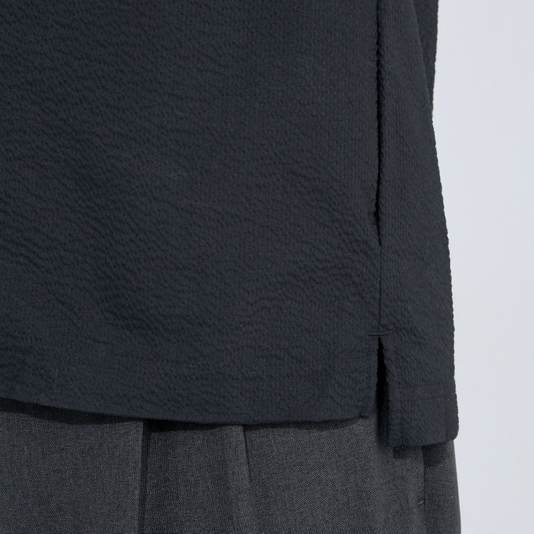 シルバーライン 【RBC/五分袖】カッタウェイビズポロシャツ プルオーバータイプ/ブラック×シアサッカー/4S コットンブレンド 黒