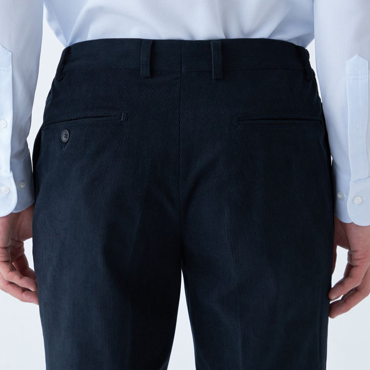 シルバーライン 【発送在庫あり】【CLASSICO TAPERED】【秋冬】ポリエステル1タックテーパードパンツ/ネイビー×コーデュロイ/シャーリング仕様/4S SUSTAINABLE/※裾上げ必要 紺濃色
