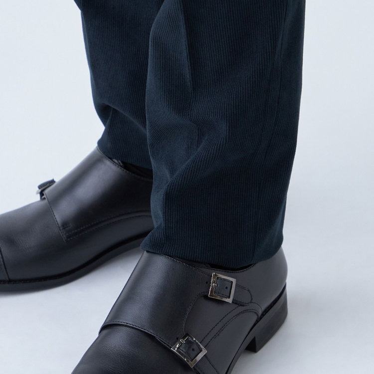 シルバーライン 【発送在庫あり】【CLASSICO TAPERED】【秋冬】ポリエステル1タックテーパードパンツ/ネイビー×コーデュロイ/シャーリング仕様/4S SUSTAINABLE/※裾上げ必要 紺濃色
