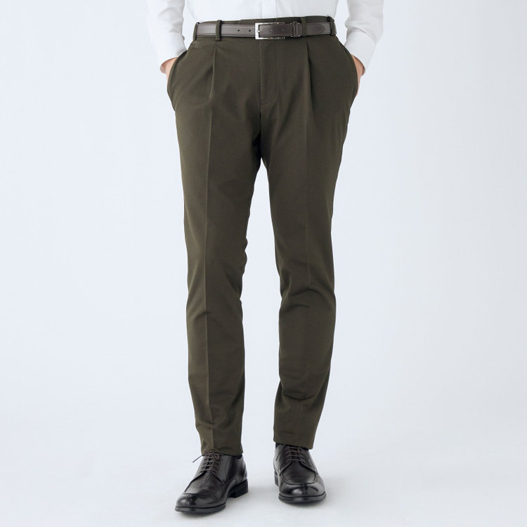 シルバーライン 【CLASSICO TAPERED】【春夏】1タックテーパードパンツ/カーキ/ウエストシャーリング/4S SUSTAINABILITY&ECOLOGY FABRIC/RIRANCHA/※裾上げ必要 黄淡色