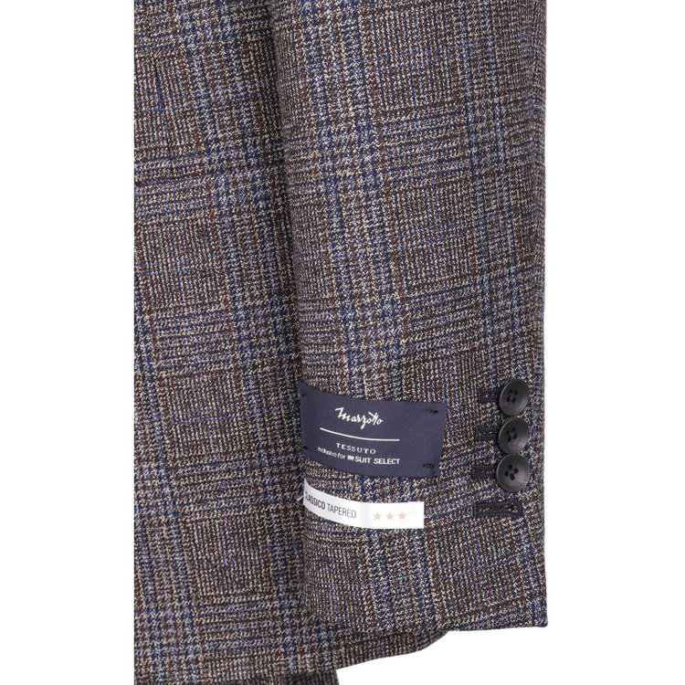 スーツセレクト 【発送在庫あり】【CLASSICO TAPERED】【秋冬】3釦段返りシングルスーツ 2タック/カーキ＆ネイビー×チェック/サイドAJ/MARZOTTO ブラウン系(茶)