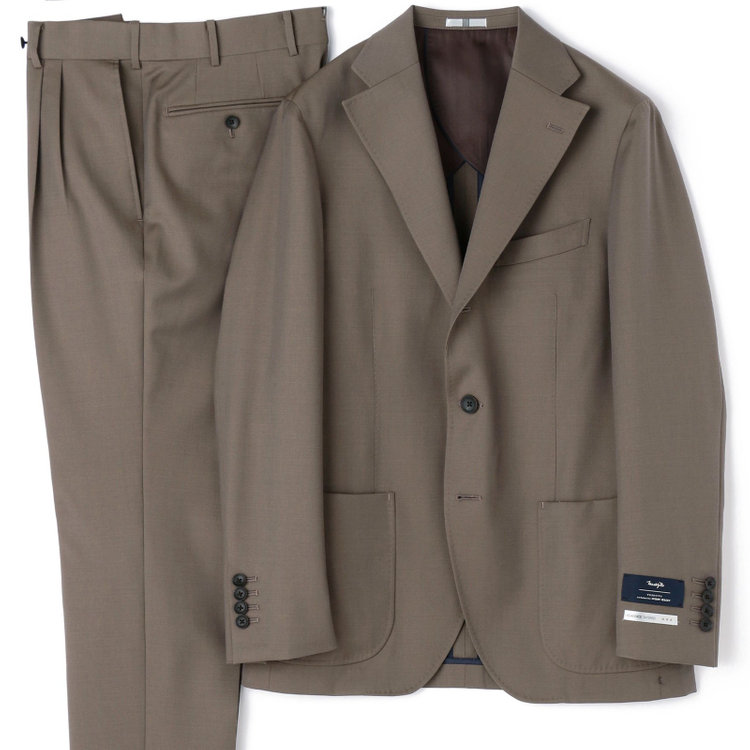 シルバーライン 【発送在庫あり】【CLASSICO TAPERED】【春夏】3釦段返りシングルスーツ 2タック/ブラウン/パッチポケット/ウエストムーブ/MARZOTTO/※パンツ裾直し必要 茶中間
