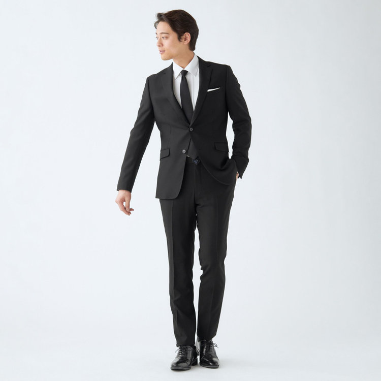 ブラックライン 【NEW-X】【年間】【フォーマル対応可】 2釦シングルスーツ 0タック/ブラック×ソリッド/LIMITED EDITION/Premium Black/※裾上げ必要 黒