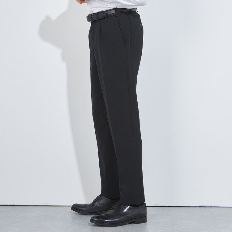 シルバーライン 【CLASSICO TAPERED】【秋冬】1タックテーパードパンツ/ブラック/ウエストシャーリング/4S SUSTAINABILITY&ECOLOGY FABRIC/※裾上げ済仕様 黒
