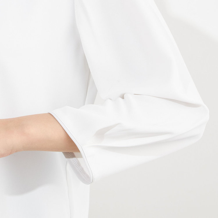 シルバーライン 【SILVER LINE/7分袖】配色クルーネックプルオーバー/ホワイト×グレー/「ウォッシャブル」「ストレッチ」「防シワ」「UV加工」「静電気防止」 白