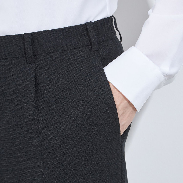 シルバーライン 【CLASSICO TAPERED】【秋冬】1タックテーパードパンツ/ブラック/ウエストシャーリング/4S SUSTAINABILITY&ECOLOGY FABRIC/※裾上げ済仕様 黒