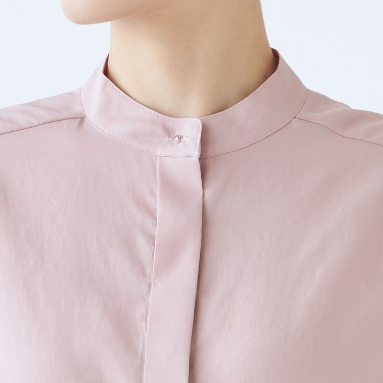 シルバーライン 【SL/長袖】バンドカラーブラウス/比翼仕様/ピンク 赤淡色