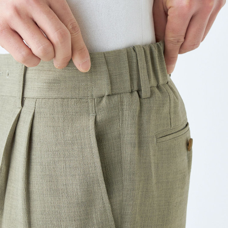 シルバーライン 【RBC】【春夏】2タックテーパードパンツ/カーキ/ドローコード/ウエストシャーリング/※裾上げ済仕様 黄淡色