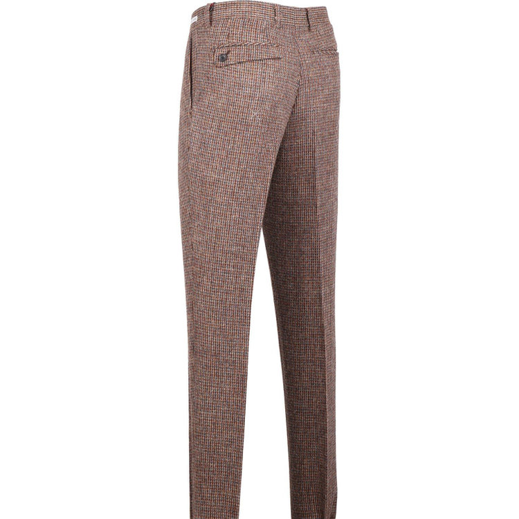 スーツセレクト 【CLASSICO TAPERED】【秋冬】ウールテーパードパンツ 2タック/ブラウン×チェック+ツイード/Harris Tweed hand woven in the outer hebrides of scotland ブラウン系(茶)