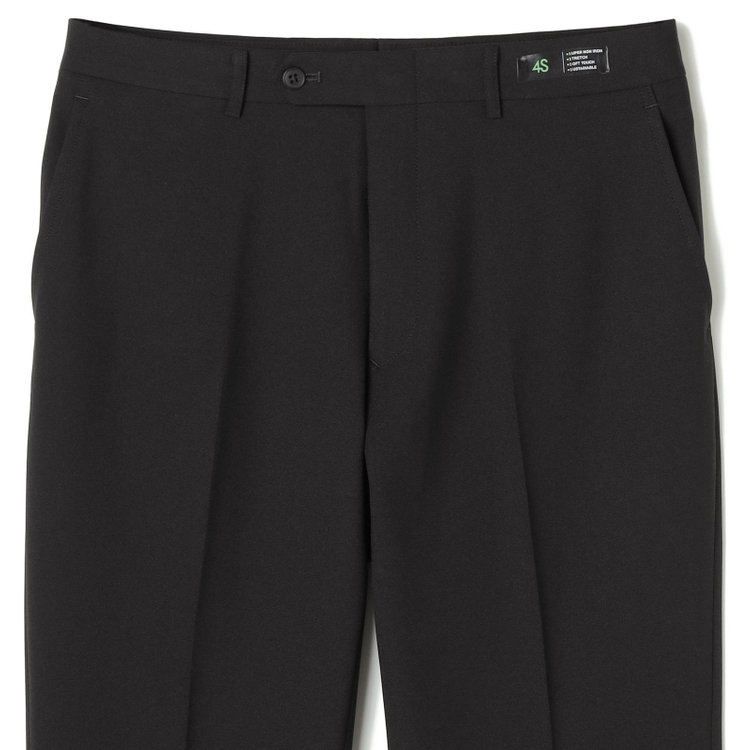 ブラックライン 【SLIM TAPERED】【春夏】ノータックテーパードパンツ/ブラック×バーズアイ/「FREEZETECH 氷撃」冷感PRINT/4S SUSTAINABILITY&ECOLOGY FABRIC「ウォッシャブル」「ストレッチ」/※裾上げ済み仕様 黒