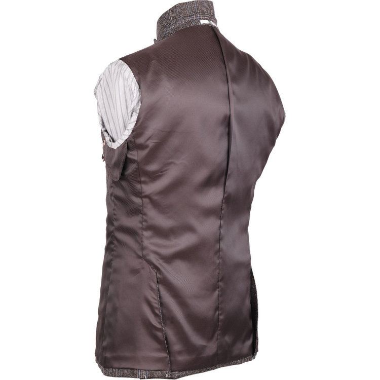 スーツセレクト 【発送在庫あり】【CLASSICO TAPERED】【秋冬】3釦段返りシングルスーツ 2タック/カーキ＆ネイビー×チェック/サイドAJ/MARZOTTO ブラウン系(茶)