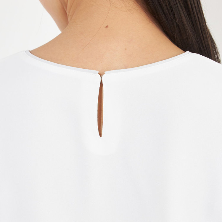 シルバーライン 【SILVER LINE/7分袖】配色クルーネックプルオーバー/ホワイト×グレー/「ウォッシャブル」「ストレッチ」「防シワ」「UV加工」「静電気防止」 白