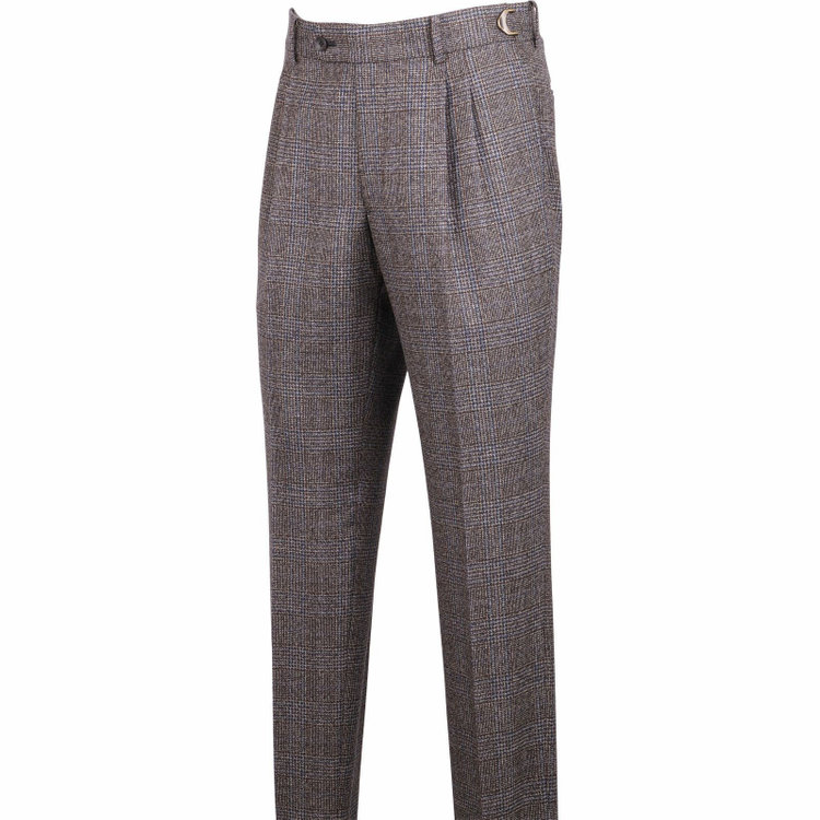 スーツセレクト 【発送在庫あり】【CLASSICO TAPERED】【秋冬】3釦段返りシングルスーツ 2タック/カーキ＆ネイビー×チェック/サイドAJ/MARZOTTO ブラウン系(茶)