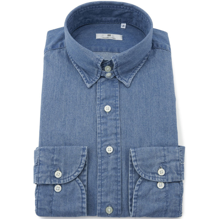 シルバーライン 【発送在庫あり】【CLASSICO TAPERED】タブカラーワイシャツ/ブルー/インディゴ染 青中間