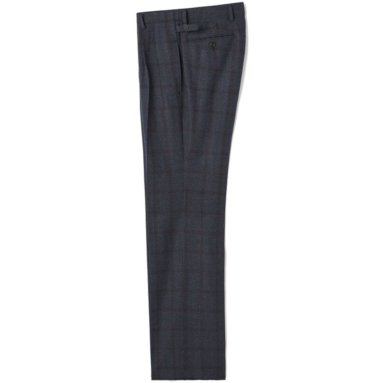 シルバーライン 【CLASSICO WIDE】【秋冬】段返り3釦シングルジャケット 2タックパンツ /ネイビー×ウィンドウペン柄 /MARZOTTO社生地 /サイド尾錠付 /※裾上げ必要 紺中間