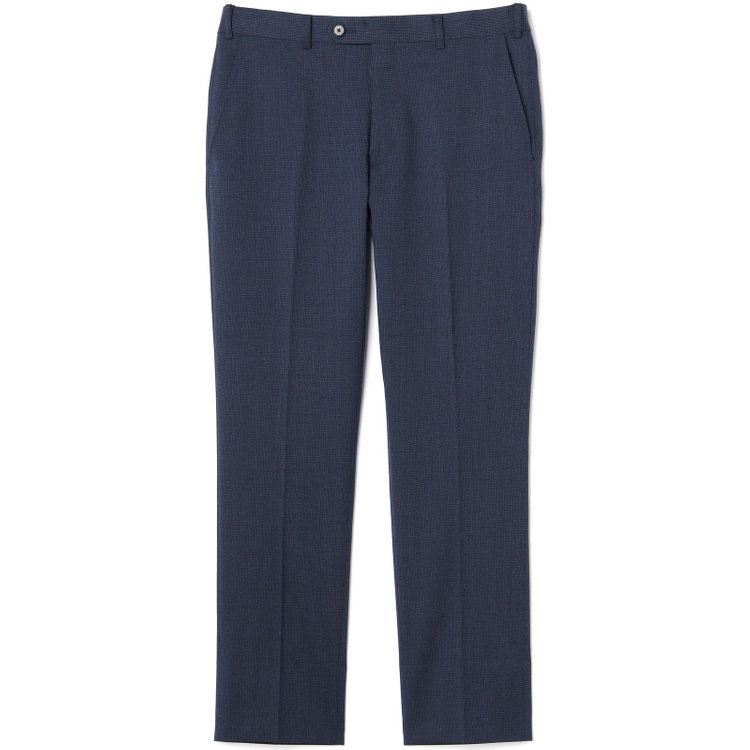 シルバーライン 【4S CROSS】【年間】セットアップパンツ 0タック/ネイビー×ハウンドトゥース/ウエストムーブ/※裾上げ済仕様 紺中間