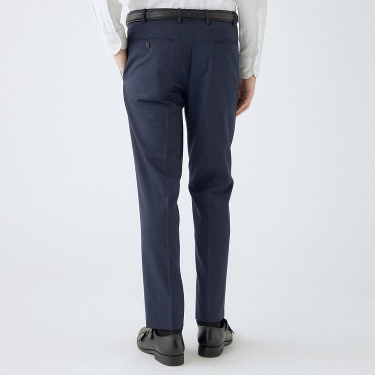 シルバーライン 【4S CROSS】【年間】セットアップパンツ 0タック/ネイビー×ハウンドトゥース/ウエストムーブ/※裾上げ済仕様 紺中間