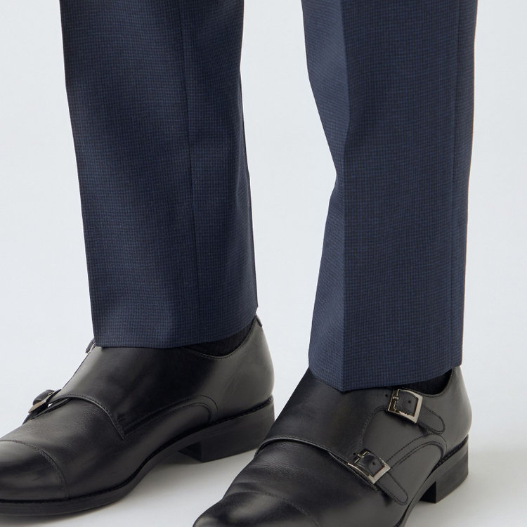 シルバーライン 【4S CROSS】【年間】セットアップパンツ 0タック/ネイビー×ハウンドトゥース/ウエストムーブ/※裾上げ済仕様 紺中間