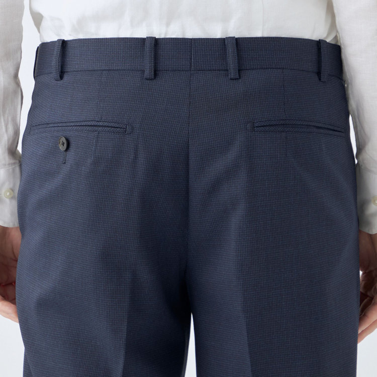 シルバーライン 【4S CROSS】【年間】セットアップパンツ 0タック/ネイビー×ハウンドトゥース/ウエストムーブ/※裾上げ済仕様 紺中間